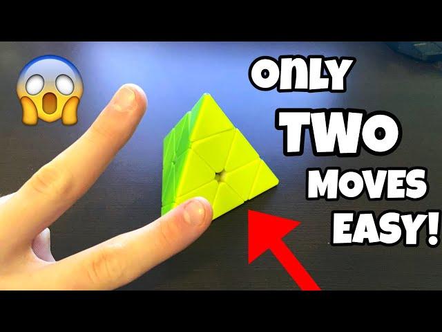 HOW TO SOLVE A PYRAMINX WITH ONLY 2 MOVES (NOT CLICKBAIT) (VERY QUICK) EASIEST TUTORIAL ON YOUTUBE