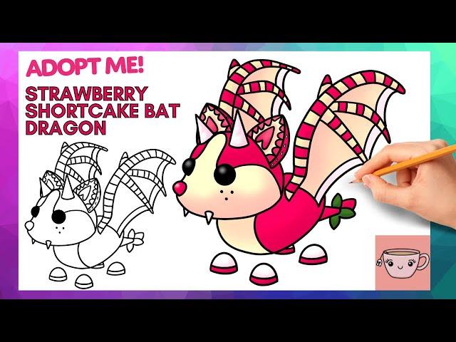 How To Draw Strawberry Shortcake Bat Dragon Pet | Roblox - Adopt Me Winter | Cute Drawing Tutorial