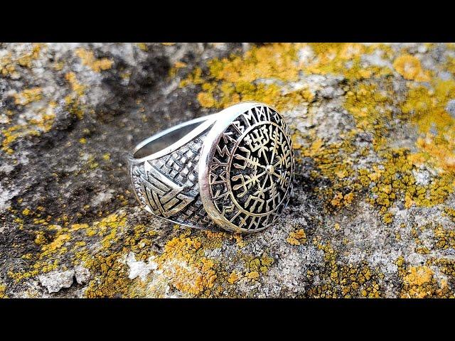 Кольцо Вегвизир Руны серебряный перстень мужской Талисман амулет рунический компас