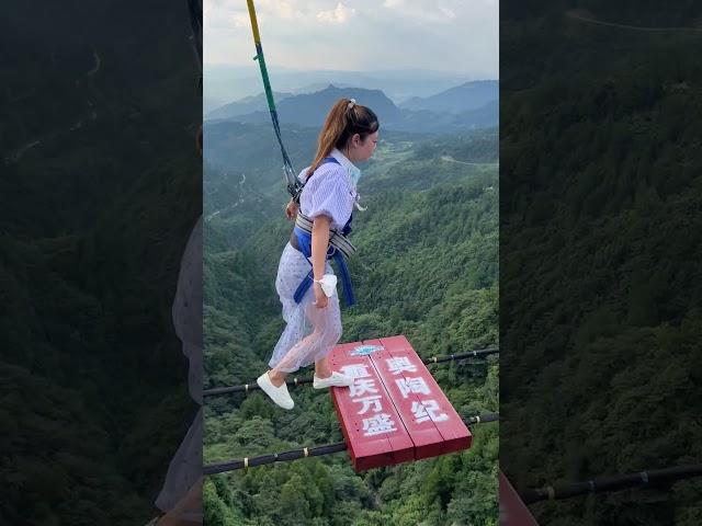 Bungee Jumping With Rope In Beautiful Place,The Heartbroken Girl Is Really Brave#travel #bungee