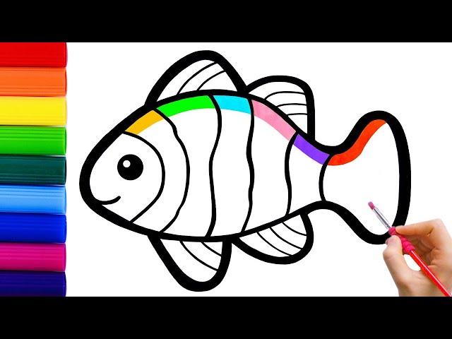 How To Draw Fish Cute With Rainbow Colors For Kids