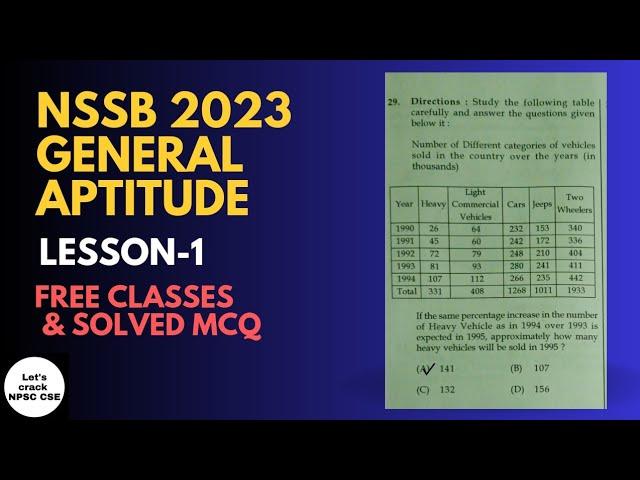 NSSB 2023 General Aptitude Lesson- 1 | Free Classes & Solved MCQs