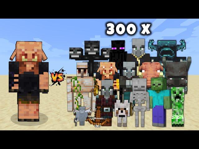 Mad Piglin Hater vs 300 Minecraft Mobs - Minecraft Mob Battle