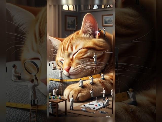 Mini Scientists Inspect a Cute Sleeping cat  #miniatureworld#orangecats#miniantureai#cats