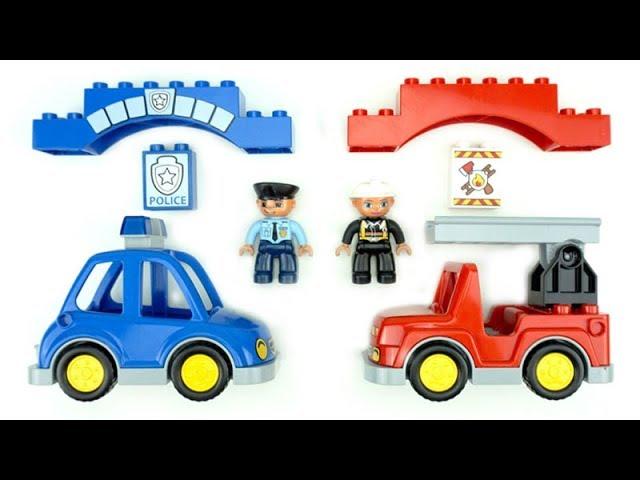 فيديو اللعب للأطفال لتعلم الألوان عن طريق شاحنات الإطفاء للأطفال Lego Duplo للبناء والتشغيل