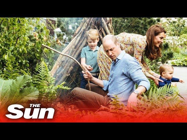 Prince George, Louis and Princess Charlotte play in the woods at Chelsea Flower Show