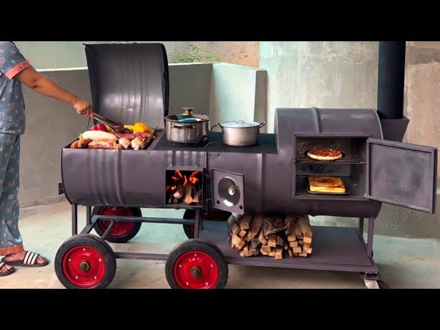 Three-in-one portable wood stove _ Idea made from two old iron drums