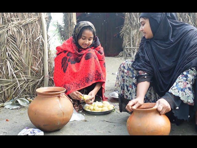 ফ্রেশ খেজুরের গুড় দিয়ে বছরের প্রথম ভাপা পিঠা | Village life with Shampa