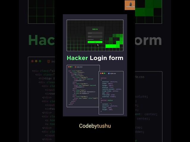 "Hacker Style Login Page using HTML & CSS | Matrix Effect Login Form" #codebytushu