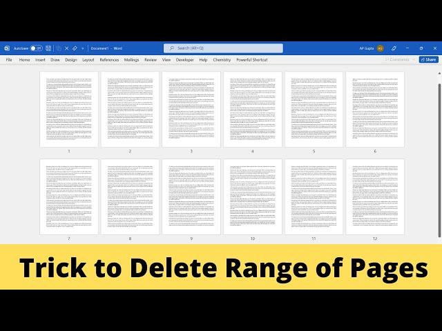 Shortcut to delete multiple page (range of pages) in Ms Word (2007 and Above)