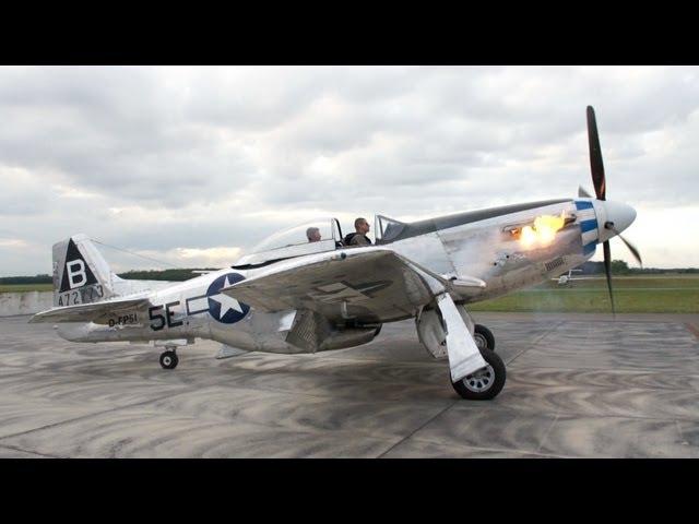 P-51 Mustang - Flames on Start Up Rolls-Royce Merlin - Flyover