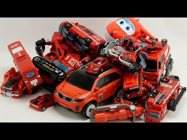 HelloCarbot Red Car Robot Transformers Tobot, Excavator, truck, cranes, boat #трансформеры Cars Toys