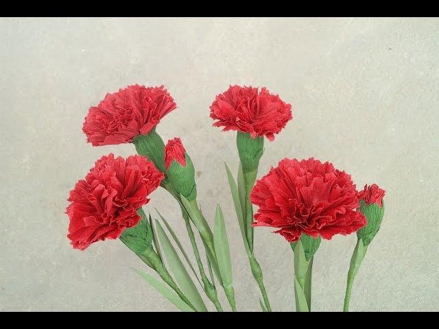 How To Make Red Carnation Paper Flower From Crepe Paper - Craft Tutorial  #2