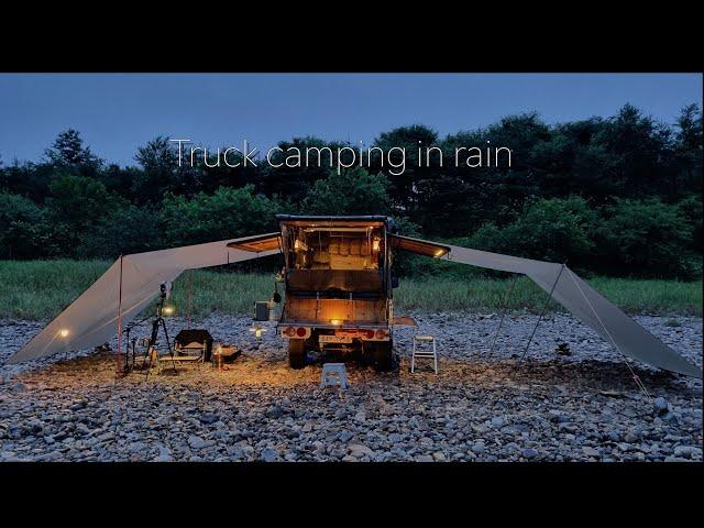 [4k ASMR] Heavy rain, sound of pouring rain, truck camping alone / Truck camping in rain /트럭캠퍼/우중캠핑