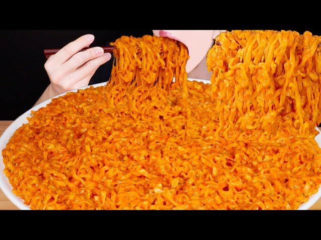 ASMR CHEESY CARBO FIRE NOODLES(BULDAK) SPICY CHEESE RAMEN RECIPE COOKING MUKBANG EATING SOUNDS