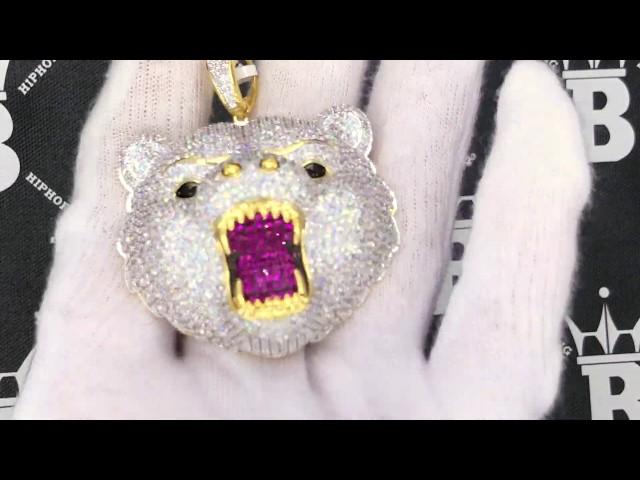 Iced Out Gold Grizzly Bear CZ Hip Hop Bling Bling Pendant | Bust Down Jewelry K22422G