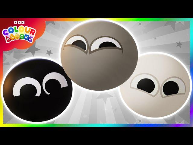 Mystery Colours: Discovering Black, White, and Grey | Kids Learn Colors | Colourblocks