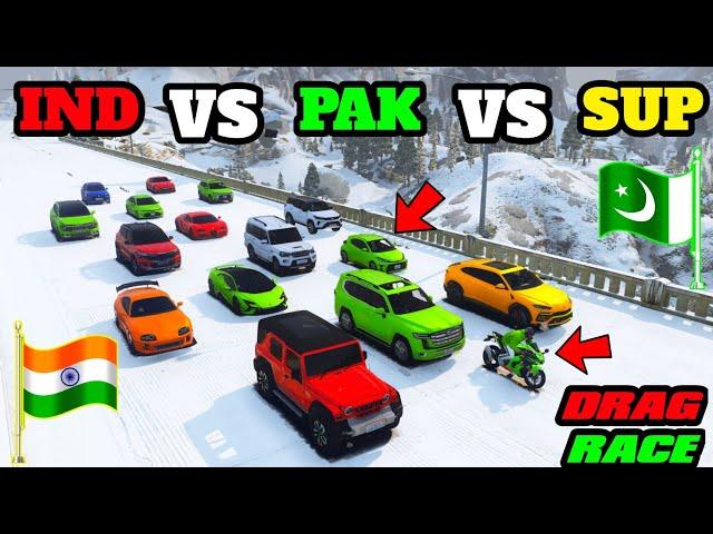 INDIA VS PAKISTAN | GTA 5 INDIA VS PAKISTAN VS SUPER CARS SNOW DRAG RACE | GTA V GAMEPLAY