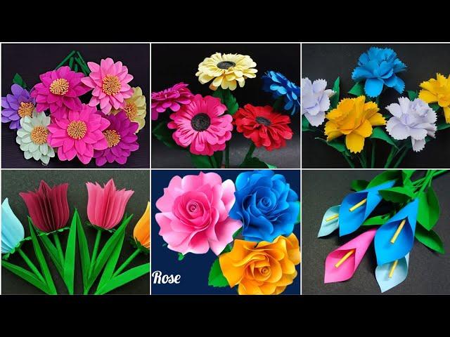 Paper Flowers || 6 different and Beautiful Paper Flower craft ideas for room decoration || DIY