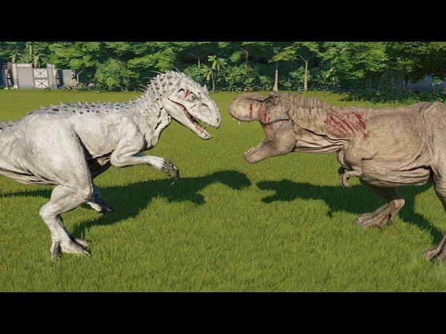 T-rex VS Indominus Rex VS Spinosaurus VS Allosaurus - Jurassic World Evolution