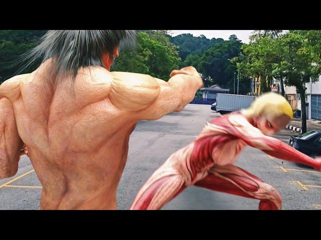 Female Titan VS Attack Titan Armor Titan and Mikasa Titan in live-action