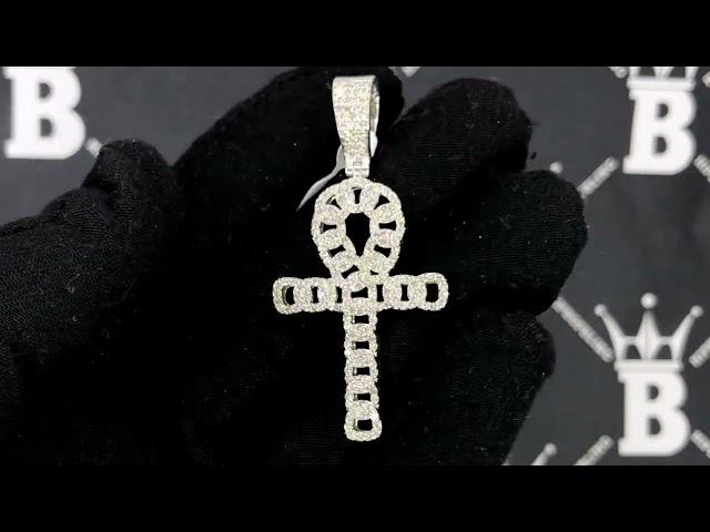 10K White Gold Cuban Ankh Cross 1.33cttw Diamond Pendant | Hip Hop Bling Jewelry