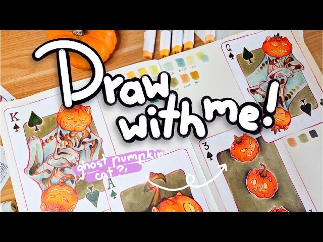 drawing pumpkin cat cards || filling a sketchbook spread