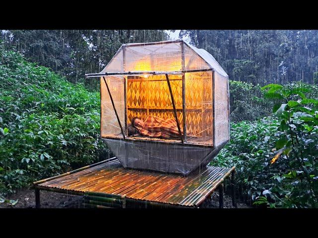 SOLO CAMPING HEAVY RAIN‼️ 3 DAYS BUILDING A FANTASTIC SHELTER