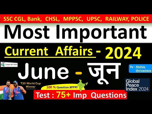 Current Affairs: June 2024 | Important current affairs 2024 | Current Affairs Quiz | Akshay sir