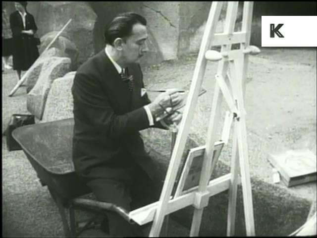 1950s Salvador Dali, Surrealist Painter at Work in Zoo