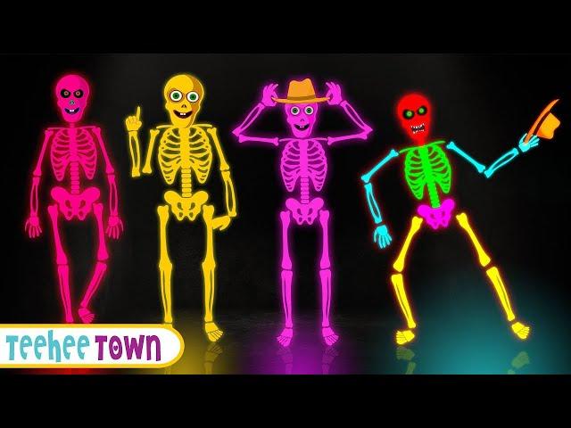 Midnight Adventure Five Skeletons Halloween Song + Spooky Scary Skeleton Songs | Teehee Town