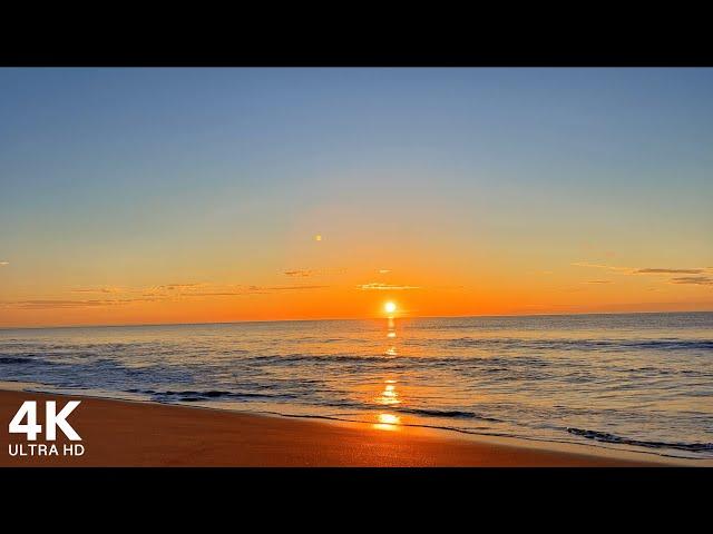 Beautiful Sunrise at the Beach with Chillout Music and Calming Sound of Waves | 4K Ultra HD