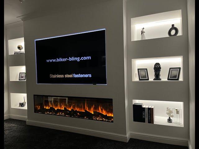 Media Wall Build 2024, Philips 75" Ambilight TV Philips 75PML9008, New forest 1900 electric fire