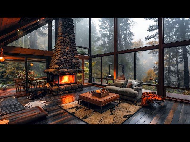 Relaxing Jazz Music and Fireplace Ambience | Ideal Rainy Day Soundscape for Calm and Peace