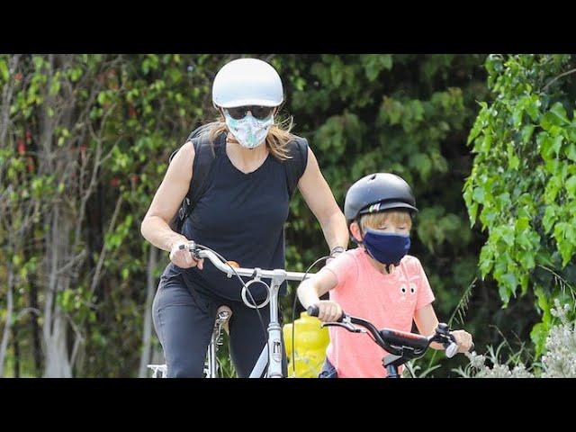 Jennifer Garner And Son Samuel Sport Face Masks During Afternoon Bike Ride