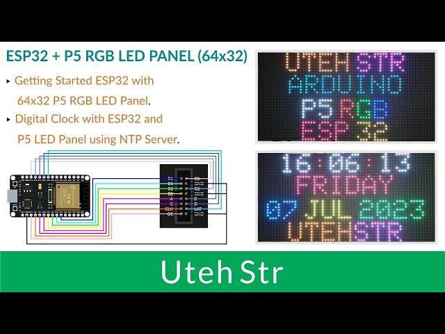 Arduino IDE + ESP32 + P5 RGB LED Panel | Getting Started & Digital Clock with ESP32 and P5 using NTP