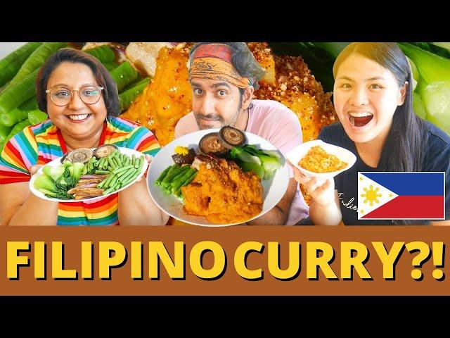 Foreigners Try Filipino Food! PORK KARE KARE w/ BAGOONG ALAMANG - Philippines Street Food Karinderya