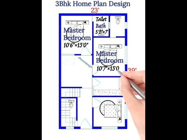 23'×43' 3Bhk Home Design|| Approx 100 Gaj|| 900sqft|| 3Bhk|| rfhomedesign|| #trending #shortvideo