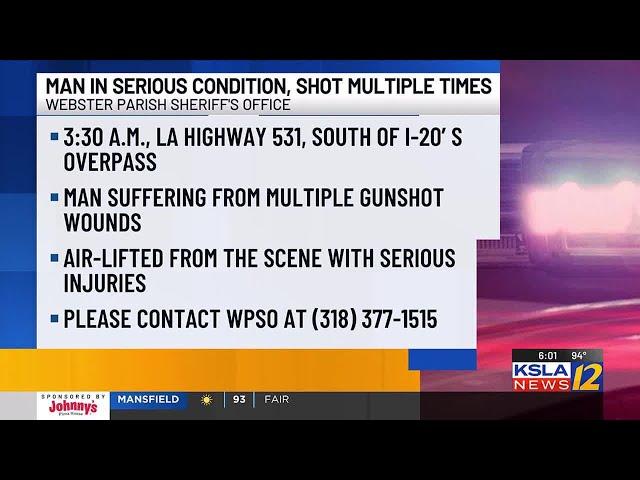 Man shot multiple times while walking along Webster Parish highway