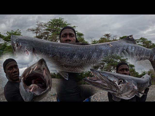 SOLO HUNTING IN STORMY LIKE WEATHER GIANT 46 POUNDER BARRACUDA KILLING THE GANG LEADER