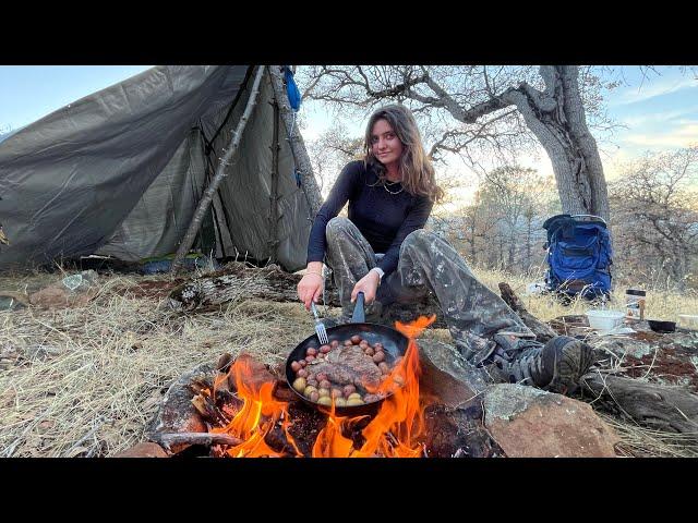 Bushcraft Survival - Cooking Meat & Camping in 30° Weather