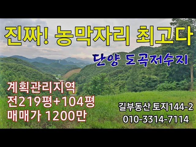 [농막자리 144-2] 단양 도곡저수지 최고의 농막자리 계획관리 전219평+104평 매매가1200만