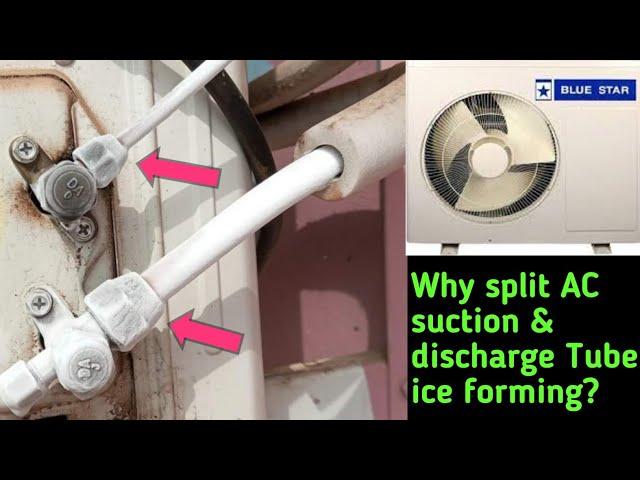 why split AC suction & discharge tube ice forming?  #az electrical works#ac repairing#ice problem ac