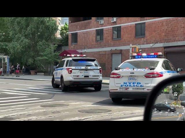 2 NYPD UNITS RESPONDING ON WESTEND AVENUE ON THE UPPER WEST SIDE AREA OF MANHATTAN IN NEW YORK CITY.