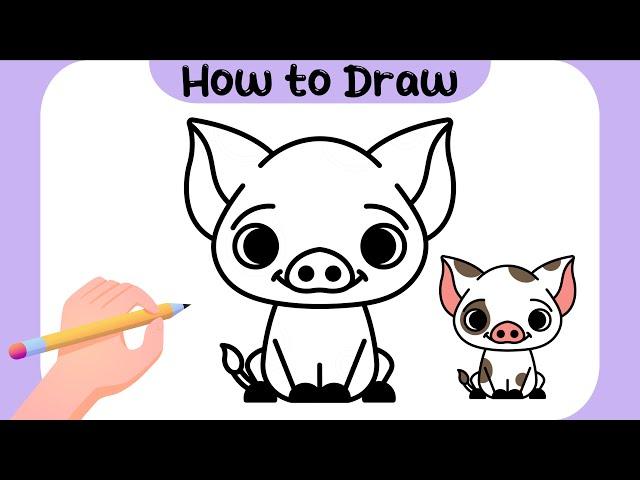 How to draw Pua the pig from Moana step by step