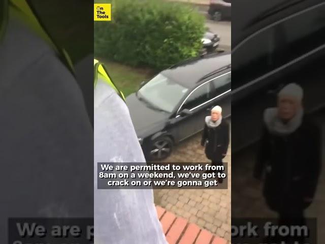 Funny angry lady steals workmens ladder