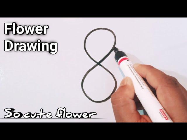 How to draw a cute flower easy from number 8 | How to draw a simple flower design from number 8