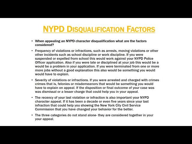 NYPD CHARACTER DISQUALIFICATION