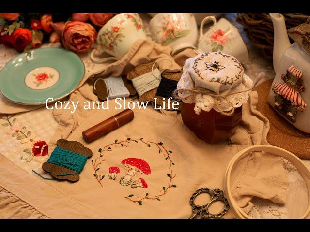 Daily and cozy routine | Mushroom Embroidery and Cooking | Slow Living