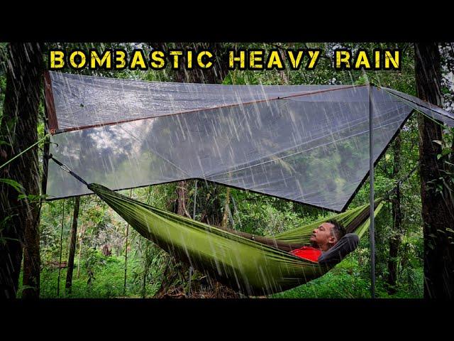 TRANSPARENT PLASTIC TARP AND HAMMOCK FOR SOLO CAMPING‼️ BOMBASTIC HEAVY RAIN‼️